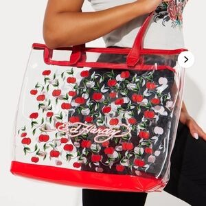 Ed Hardy Red Cherry Print Women's Tote PVC Bag NWT/NIP